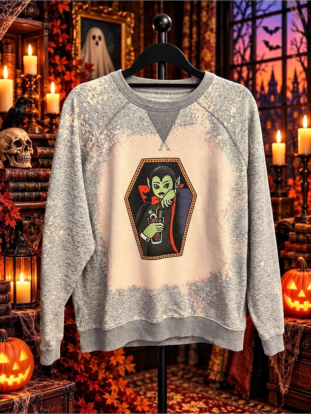 Handmade upcycled crew neck sweatshirt Bloody Mary vampire